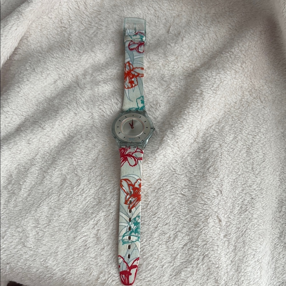 Swatch Floral Patterned Watch with Clear Face